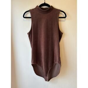 Gap Brown Mock Neck Sleeveless Bodysuit Velour M